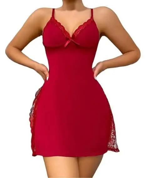 Love Salve Romantic Lace-Trimmed Nightdress with Bowknot Detail - Love Salve